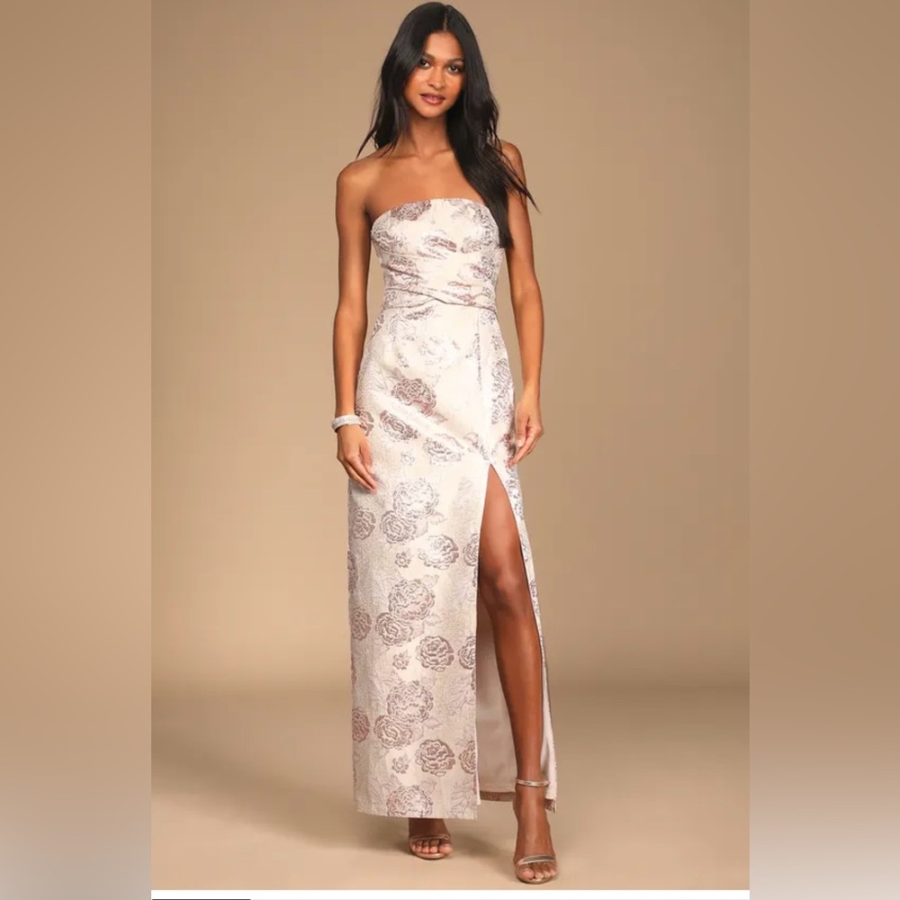 Nordstrom x Lulus Redefine Regal Pale Pink Floral Jacquard Strapless Maxi Dress